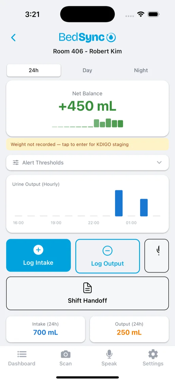 Patient detail view with fluid balance